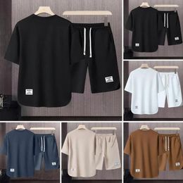 Men's Tracksuits Drawstring Waist Top Shorts Set Retro Sportswear With Ice Silk T-shirt Loose Fit For Active