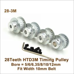 POWGE 28 Teeth 3M Timing Pulley Bore 5/6/6.35/8/10/12mm Fit W=10mm 3M Synchronous Belt 28T 28Teeth HTD3M Pulley Cutting Machine