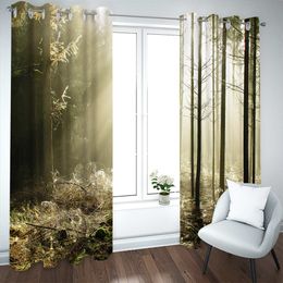 Tropical Rainforest 3D Print Green Curtain Biparting Open Blackout Curtain Cortina De Sombra Bedroom Living Room Forest Curtain