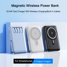 Chargers Magnetic Power Bank For iPhone 14 15 22.5W 15W Wireless Charger Powerbank Portable External Battery Charger Poverbank With Cable