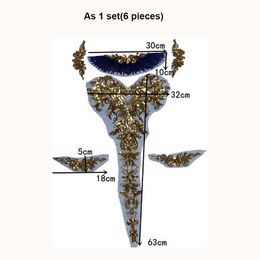 6PCS/Set Gold Sequins Embroidery Applique Patches,Golden Neckline Applique,3D Flower Beaded Bodice For Wedding Dress