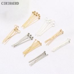 50PCS 14K Gold Plated 9 Words/Eye Pin DIY Jewellery Accessories Supplies Flat/Ball Head Pins Jewellery Connectors Making Components