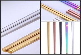 Chopstick 304 Stainless Steel Chopstick Wed Chopstick Square Glossy Silver Gold Rose Gold Black Rainbow Whole 226 V24347756