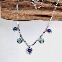 Pendant Necklaces Vintage Natural Turquoise Collar Chain For Women Girls Ethnic Style Fashion Jewelry Birthday Gift 2024 Accessories