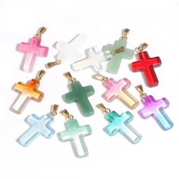 10pcs 18x25mm Gradient Czech Lampwork Crystal Glass Beads Cross Pendant Charms Jewellery For Handmade Necklace Earring Crafts