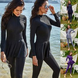 Modest Solid Colour Full Cover Islamic Long Sleeve Burkinis Muslim Swimwear for Women S-5XL Jumpsuit Sport Swimsuit Bathing Suit