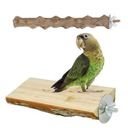 2PCS Wooden Bird Parrot Stand Holder Paw Grinding Perch Chew Pets Toys Hanging Cage Bird Cage Perch Parrot Stand Branch