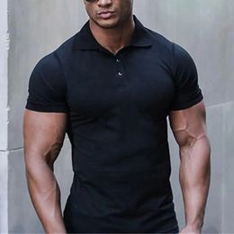 Summer Fashion Mens Polo Shirt Stretch Cotton Gym Clothing Sports Polos Male Spring Casual Short Sleeve Breathable T Shirt 240410