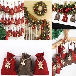 1-24 Numbers Christmas Advent Calendar Wooden Pendant Xmas Gift Bags Number Label Calendar Countdown Hanging Tags 2024 New Year