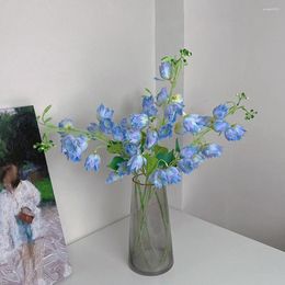 Decorative Flowers Artificial 83cm Campanula Bell Flower Blue Flocking FlowerBranch For Wedding Home Floral Table Decor Hyacinth Silk Flowe