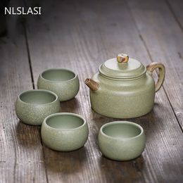 5 Pcs/set Chinese Yixing Purple Clay Tea Sets Handmade Teapot Kettle Master Teacups Raw Ore Green Bean Mud Teaware Drinkware