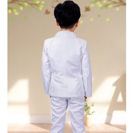 Lolanta 4Pcs Toddler Boys Tuxedo Suit White Silver Formal Attire Set Birthday Wedding Party Outfit for Kids Piano Performance