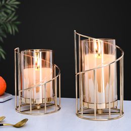 Gold Candle Holders European Geometric Candlestick Candle Lantern Wedding Party Table Centrepieces Home Romantic Vase Decoration