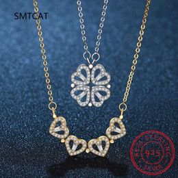 Pendant Necklaces S925 Sterling Silver Four-leaf Clover Necklace Magnetic Heart Pendant Necklace for Women Love Clavicle Chain Jewellery Gift 240410