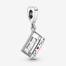 100% 925 Sterling Silver Heart Vintage Cassette Dangle Charms Fit Original European Charm Bracelet Fashion Women Wedding Jewellery A2684