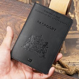 Netherlands Passport Cover Men Crazy Horse Leather Passport Case Women Genuine Leather Handmade 100% Cowhide Travel Passport Bag