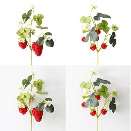 French Frambuesa Artificial Fake Strawberry Fruit Plant Flower Branch Bouquet Wedding Home Decor