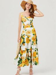 Work Dresses Summer Holiday Floral Two Piece Set Women's Spaghetti Strap Padded V Neck Short Crop Top Flower Print Long Maxi Skirts Suits