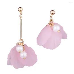 Dangle Earrings FARLENA Jewellery Fashion Simulated Pearl Asymmetry Drop Beautiful Petal For Women Girls' Gift