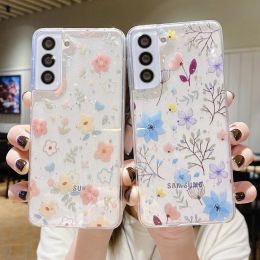 for Samsung Galaxy S23 S22 S21 FE S20 Ultra Plus A54 A53 A73 A33 A52S A72 Case Real Dry Flower Anti-scratch Glitter Epoxy Cover