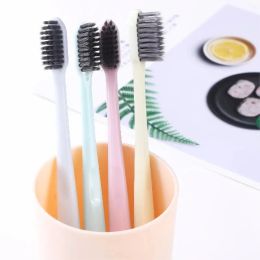 4 Pcs/BoxToothbrush Soft Oral Hygiene Wheat Straw Handle Charcoal Solid Portable Couple Toothbrushes with Box Party Gift