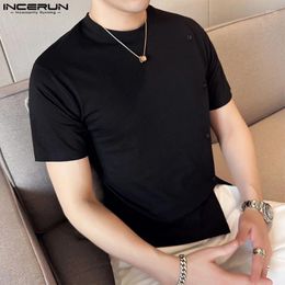 Men's T Shirts INCERUN Tops 2024 Korean Style Handsome O-neck Split Design T-shirts Casual Simple All-match Short Sleeved Camiseta S-5XL