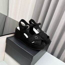 High Quality Designer Women Leather C Sandals Platform Shoes Heel Buckle Sandals Channel Slipper Ankle Strap Shoes sdfda