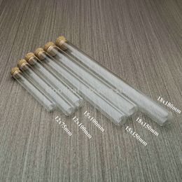 50pcs/lot DIA 12mm 13mm 15mm 18mm Clear Lab Glass Test Tube with Cork Stoppers Round Bottom Vial Container Laboratory Supplies