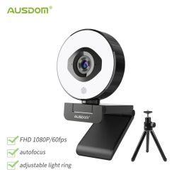 Webcams AUSDOM AF660 FHD 1080P 60FPS Webcam Autofocus 75 Degree Stream Cam With Adjustable Right Light Free Tripod For Live Streaming