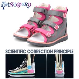 Children's Shoes Girls Boys Ankle-Wrap Orthopedic Sandals Summer Leather Pink and Blue High-Top Arch Support Correcting Feetwear