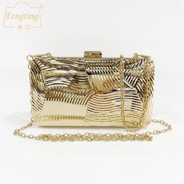 Evening Bags 2024 Mini Gold Metallic Box Bag Clutch Women's Party Chain Shoulder Messenger Wedding Purse B426