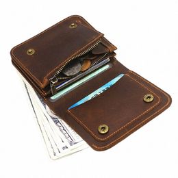 100% Genuine Leather Wallet For Men Male Vintage Original Cowhide Short Bifold Men's Purse Card Holder With Zipper Coin Pocket t13P#