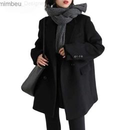 Women's Suits Blazers Women Wool Blend Coat Solid Mid Long Woollen Blazer Thick Warm Blouse Women's Overcoat Office Lady Tops Autumn and Winter 2023 C240410