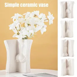 Vases Modern Flower Vase Tabletop Creamy White Flowering Bottles Female Body Style Decorative Urn Home Deacor Ornament