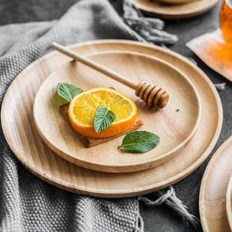 Solid Wood Plate Cake Dessert Plate Set Snack Fruit Tray Sushi Plate Wooden Serving Plate Dishes Kitchen Utensils Dia 15cm 20cm