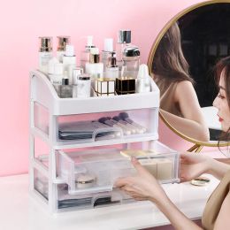 Cosmetic Storage Box Makeup Organizer Dust-proof with Lid Cosmetic Containers 3 Drawers Transparent High Capacity Save Space