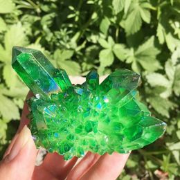 100-120g natural crystal green angel aura quartz cluster specimens cured Titanium coating quartz cluster