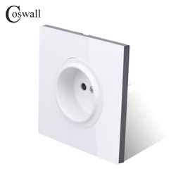 Coswall Crystal Glass Panel 16A Universal EU Wall Power Socket Outlet With Child Protective Lock