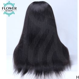 U Part Wig Light Yaki Straight Human Hair Wigs Brazilian Human Hair 1x3 Middle Upart Wigs for Women 180Density Flowerseason