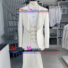 Ivory Jacquard Pattern Mens Suit 3 Piece Jacket Vest Pants Slim Fit Wedding Suits for Men Formal Groom Prom Party Tuxedo Dress