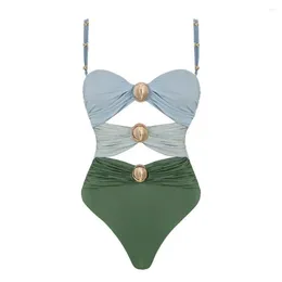 Women's Swimwear Women Monokini Swimsuit Stylish One-piece Swimsuits Sexy With Metal Button Decor Tummy Control Cutout High