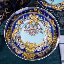 Luxury Blue Ocean Bone China Dishes Plates Western Clubhouse Upscale Heart Of The Sea Ceramic Tableware Decorative Plate