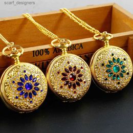 Pocket Watches New Luxury Retro Womens Jewelry Necklace Sweater Chain Clock Quartz Pocket 80cm Chain Art Collection Y240410