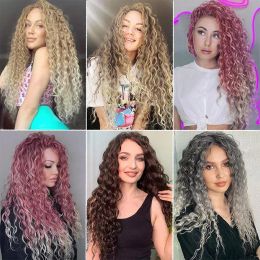 TOMO Long Deep Wave Crochet Synthetic Hair Extensions 18/24Inch Natural Ocean Wave Curly Crochet Braing Hair Brown Blonde