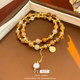Jade, Crystal, Portrait, Round Card, Double-layer Bracelet, Light , Fashionable High-end Feel, Small and New Versatile Bracelet for Women