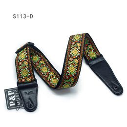 Guitar Strap Embroidery Belt Adjustable Jacquard Band with Leather End for Bass Acoustic Electric Folk Guitar Musical Instrument