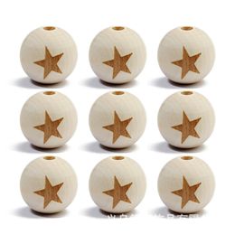 5/10pcs 20mm Round Natural Wood Beads Spacer Wooden Beads Smile face Beads for DIY Craft Key Chain Jewelry Making