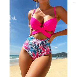 Women's Swimwear Cikini-Women's Tropical Print Cut Out Twist Push Up Swimsuit Summer Beach Bathing Suit For Women 1 Pc