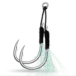 5pair/Bag Fishing Hook 11#-20# Assist Hooks Jig Fishhook With Thread Feather Luminous Double Pair Barbed Hook Sea Fishing Hook