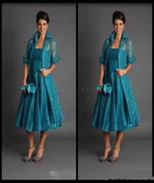 Elegant A Line Mother Of the Bride Dresses With Long Jacket Tea Length Wedding Guest Dresses3893224